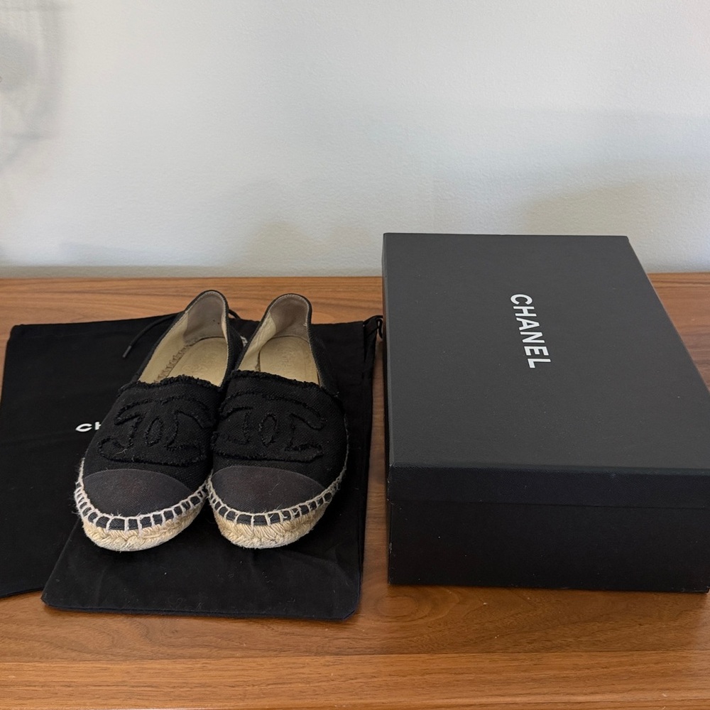 AUTHENTIC CHANEL Black Canvas Espadrilles